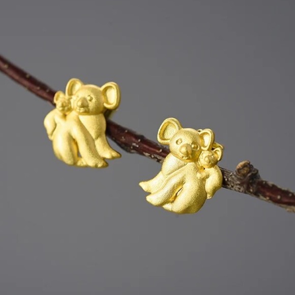 Artisan Handmade Dainty Gold Koala 925 Silver The Zary  Earrings - Picture 1 of 8